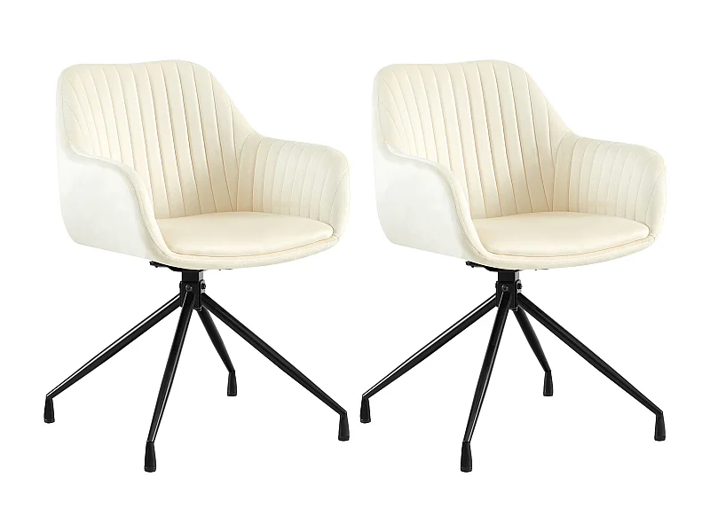 Lot de 2  chaises avec accoudoirs - Velours - Crème - Welby