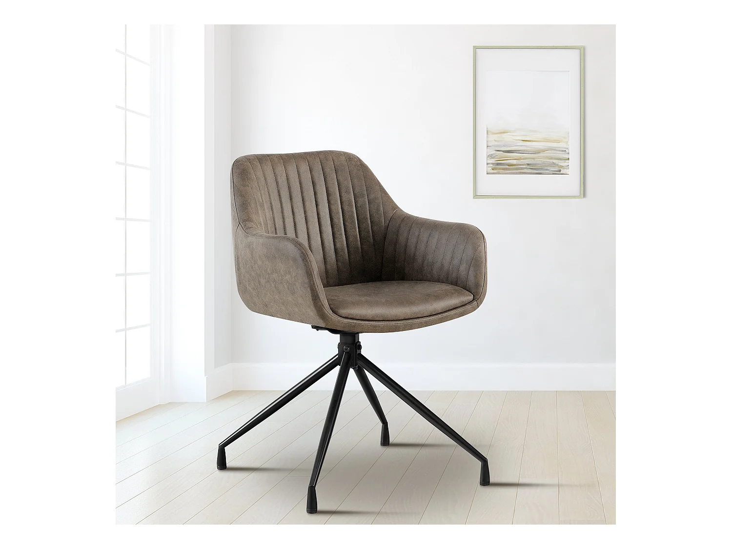 Lot de 2  chaises avec accoudoirs - Similicuir vintage - Gris - Welby