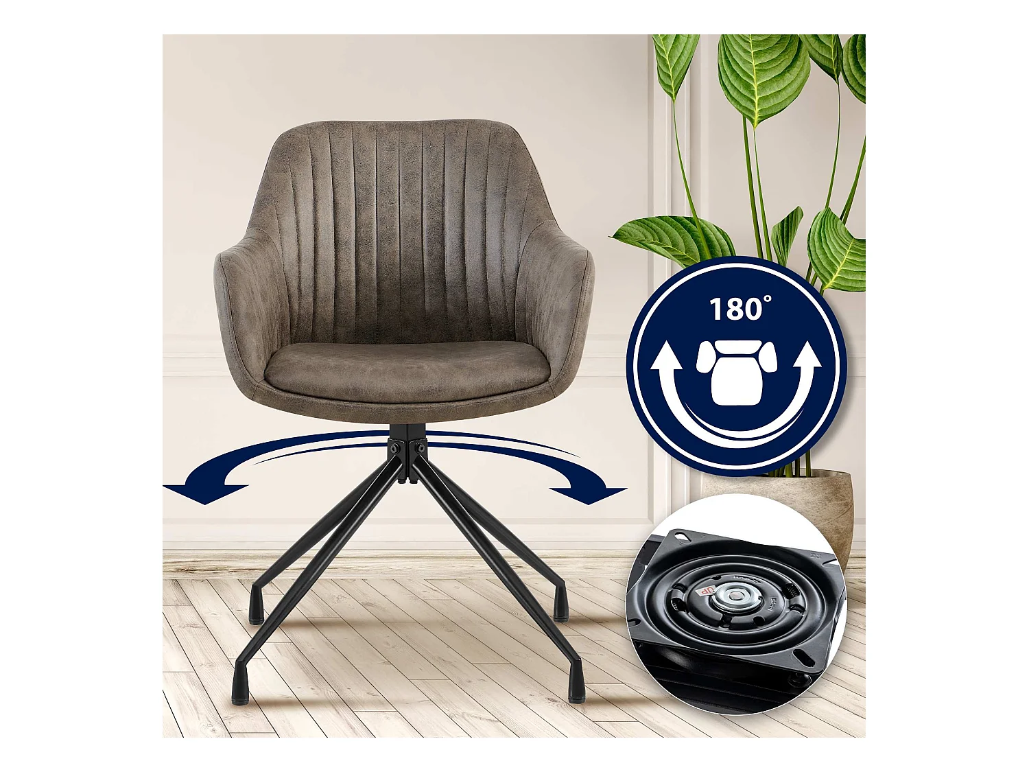 Lot de 2  chaises avec accoudoirs - Similicuir vintage - Gris - Welby