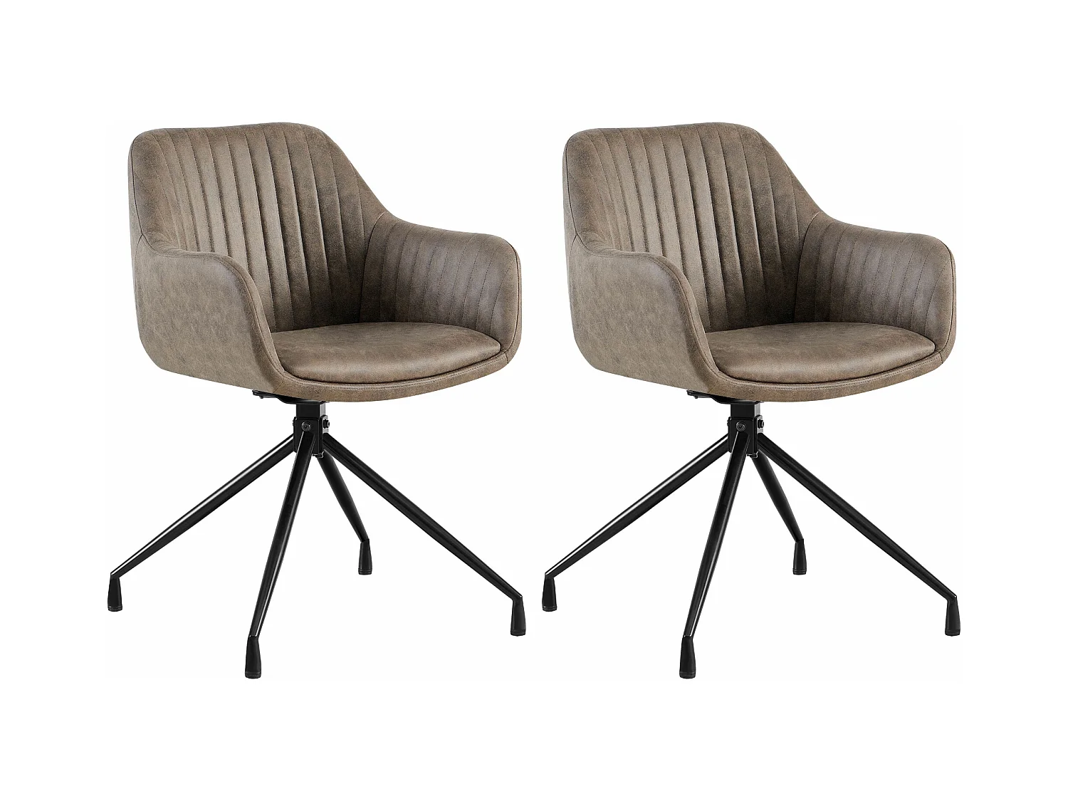 Lot de 2  chaises avec accoudoirs - Similicuir vintage - Gris - Welby