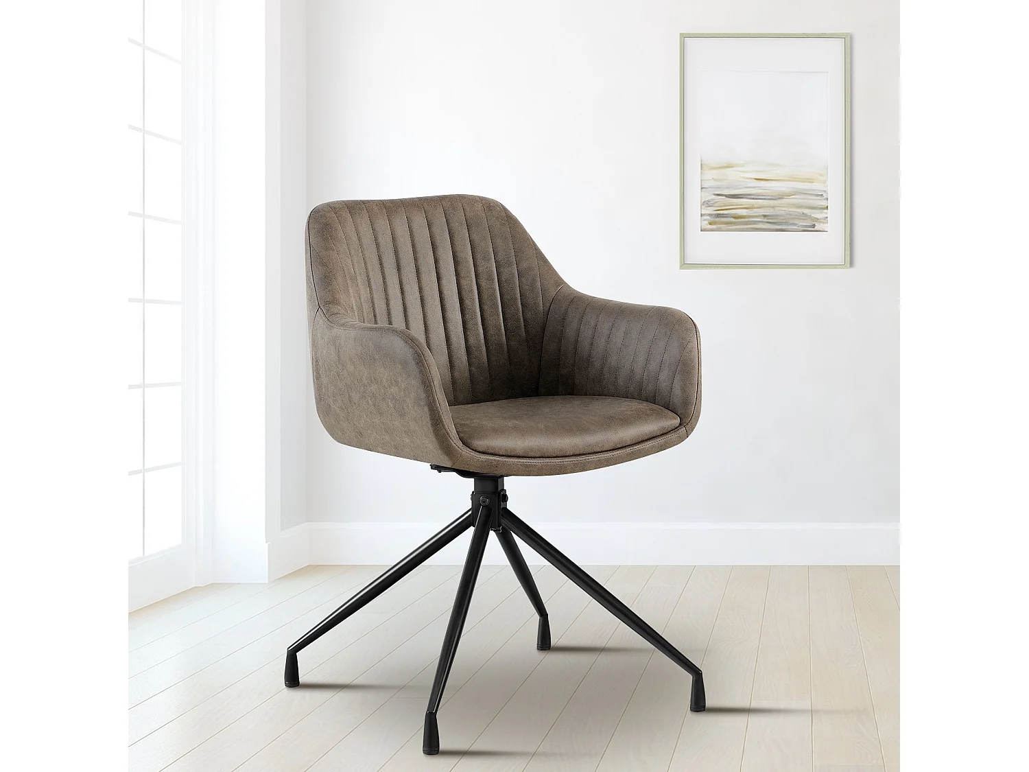 Lot de 2  chaises avec accoudoirs - Similicuir vintage - Gris - Welby