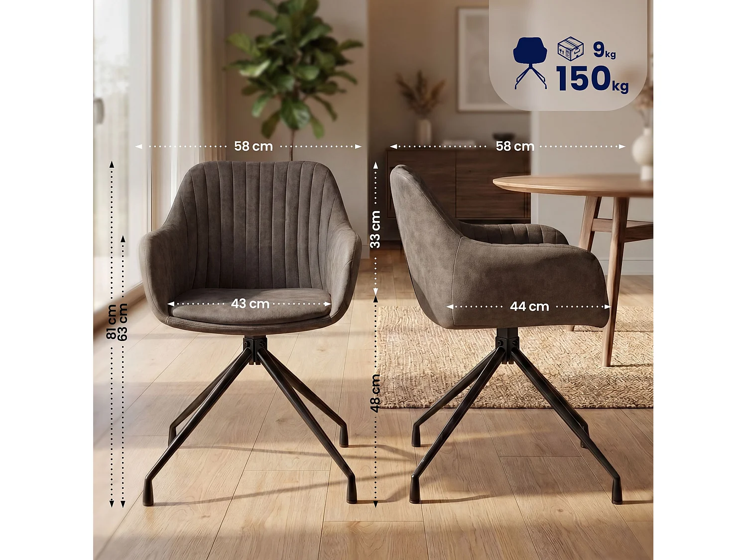 Lot de 2  chaises avec accoudoirs - Similicuir vintage - Gris - Welby