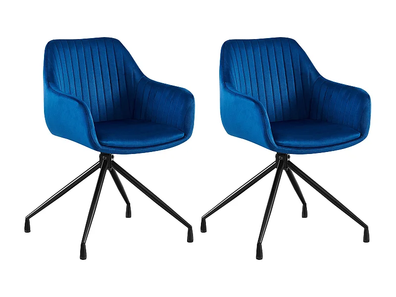 Lot de 2  chaises avec accoudoirs - Velours - Bleu foncé - Welby