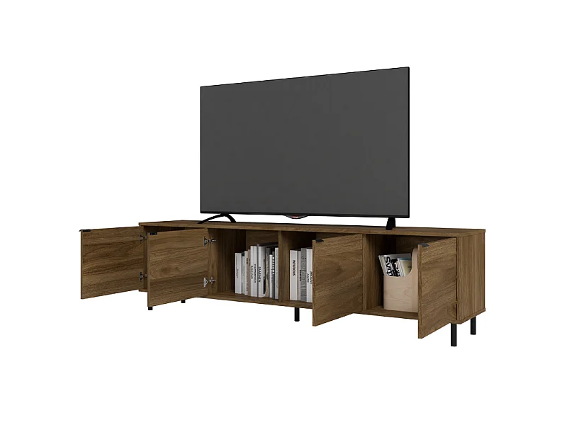 Meuble TV 80 Pouces 4 Portes 4 Niches Châtaignier L 183 H 49 P 38 cm
