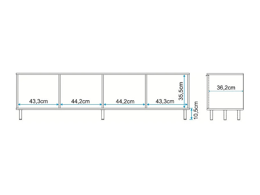 Meuble TV 80 Pouces 4 Portes 4 Niches Châtaignier L 183 H 49 P 38 cm