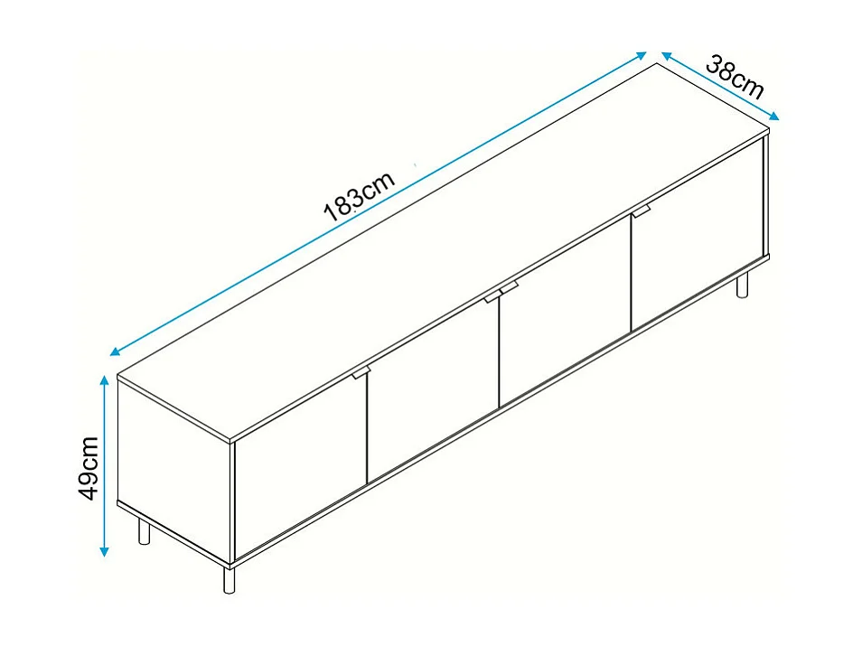 Meuble TV 80 Pouces 4 Portes 4 Niches Châtaignier L 183 H 49 P 38 cm