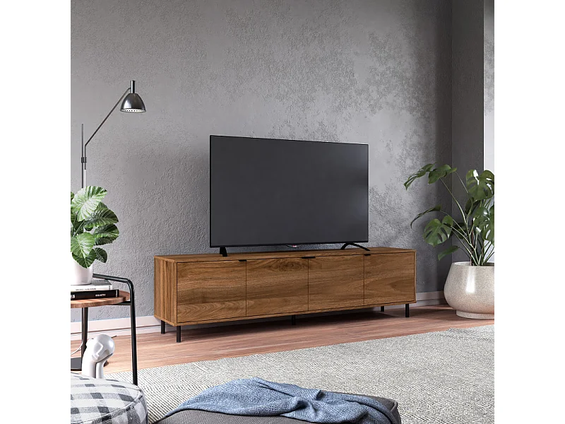 Meuble TV 80 Pouces 4 Portes 4 Niches Châtaignier L 183 H 49 P 38 cm