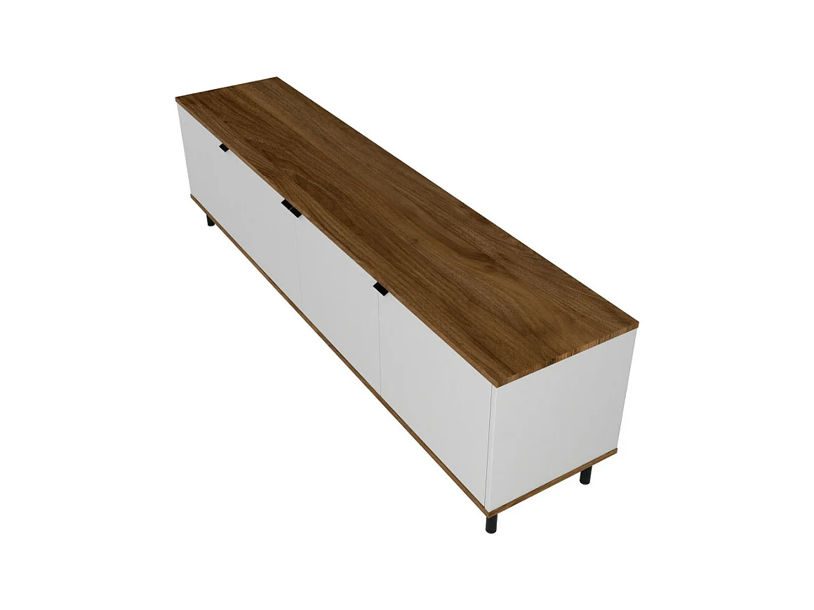 Meuble TV 80 Pouces 4 Portes 4 Niches Blanc et Châtaignier L 183 H 49 P 38 cm