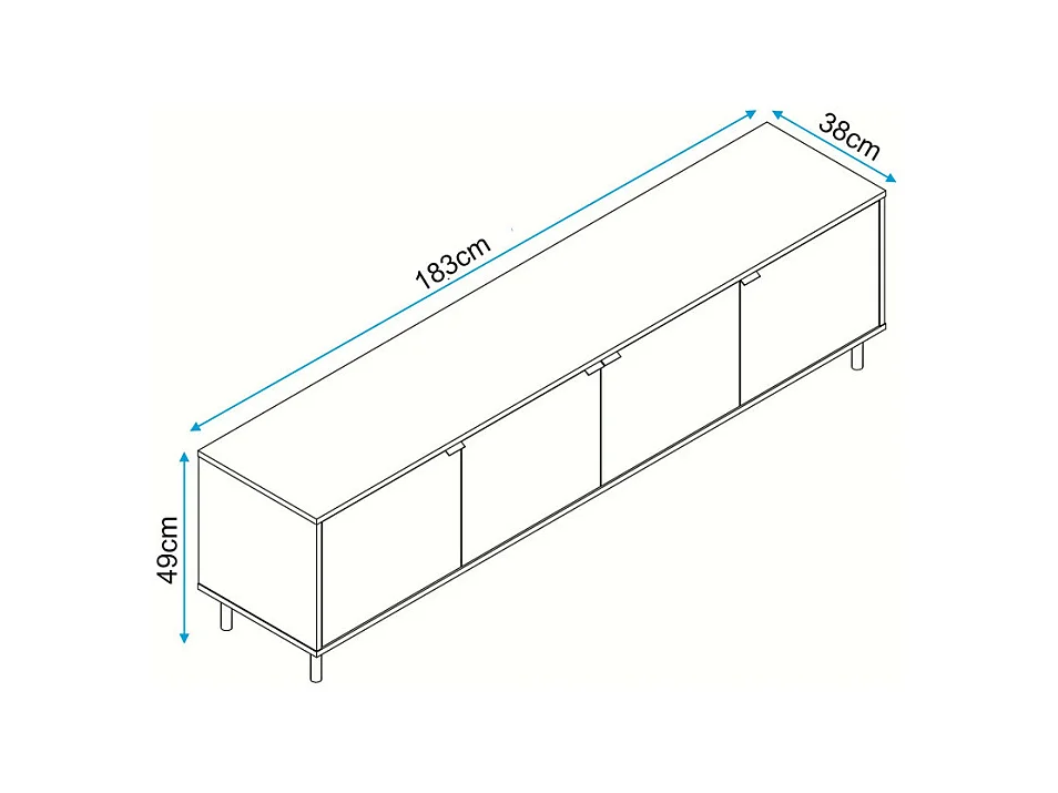 Meuble TV 80 Pouces 4 Portes 4 Niches Blanc et Châtaignier L 183 H 49 P 38 cm