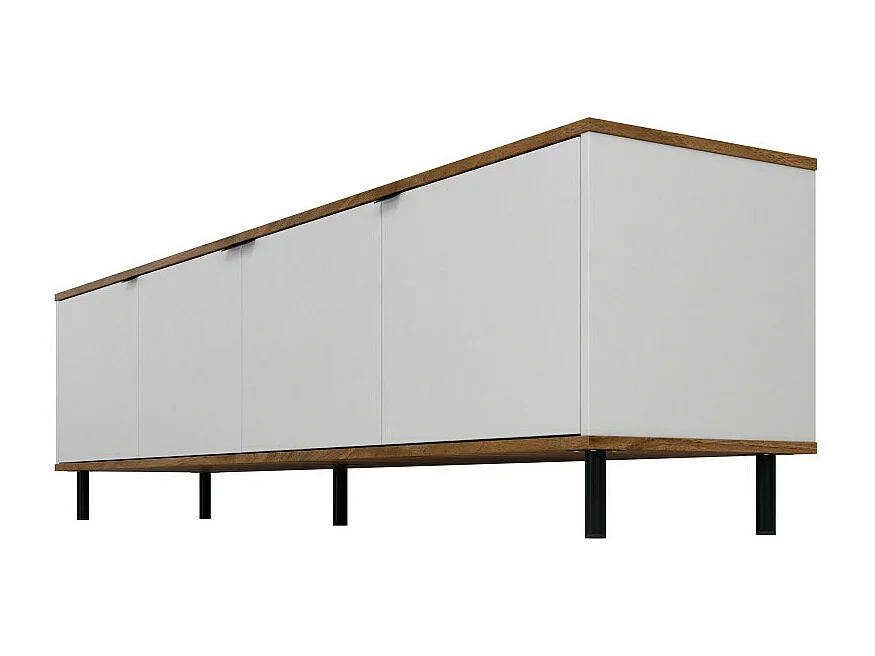 Meuble TV 80 Pouces 4 Portes 4 Niches Blanc et Châtaignier L 183 H 49 P 38 cm