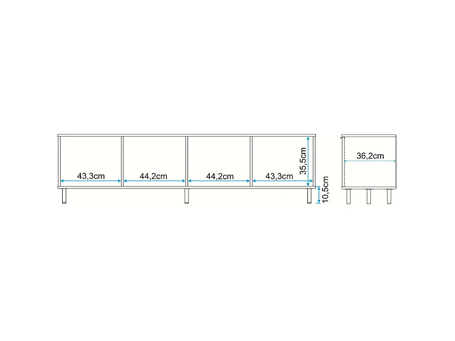 Meuble TV 80 Pouces 4 Portes 4 Niches Blanc et Châtaignier L 183 H 49 P 38 cm
