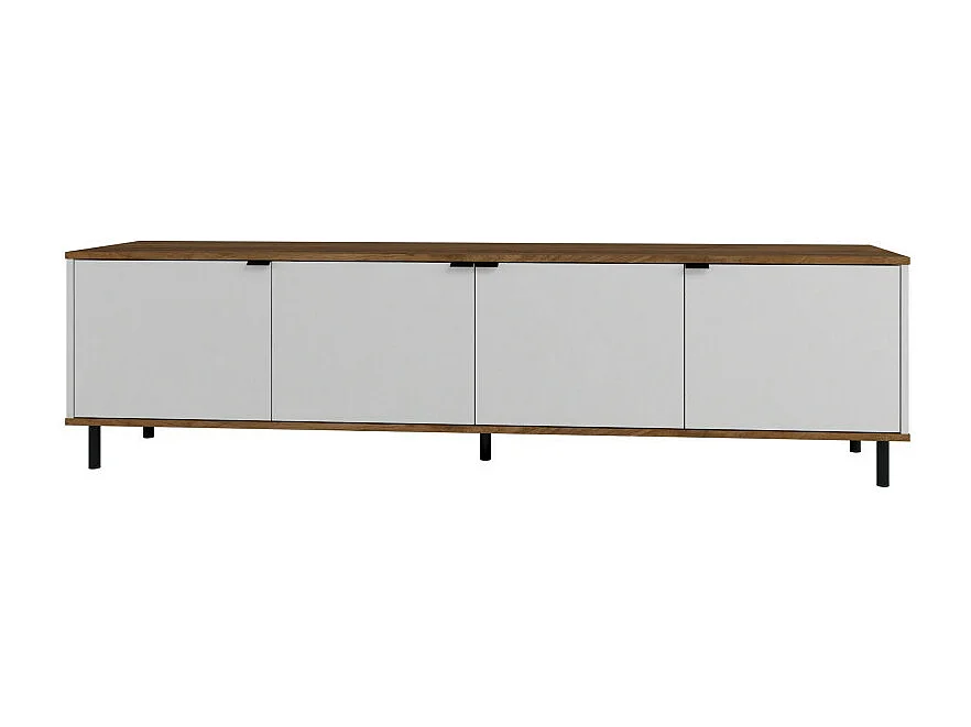 Meuble TV 80 Pouces 4 Portes 4 Niches Blanc et Châtaignier L 183 H 49 P 38 cm