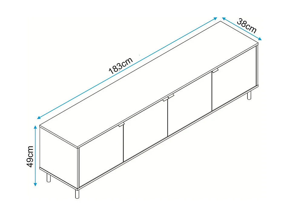 Meuble TV 80 Pouces 4 Portes 4 Niches Blanc et Châtaignier L 183 H 49 P 38 cm
