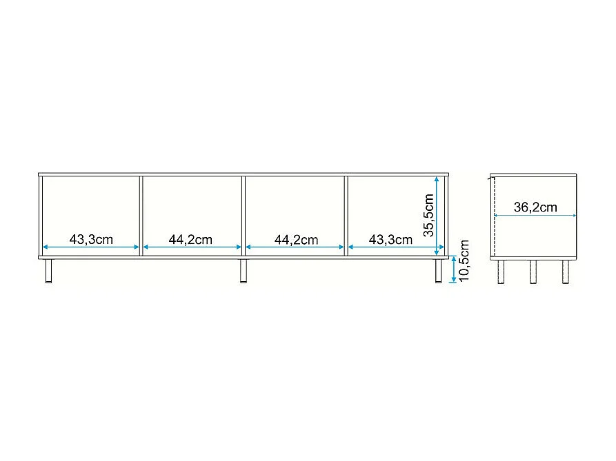 Meuble TV 80 Pouces 4 Portes 4 Niches Blanc et Châtaignier L 183 H 49 P 38 cm
