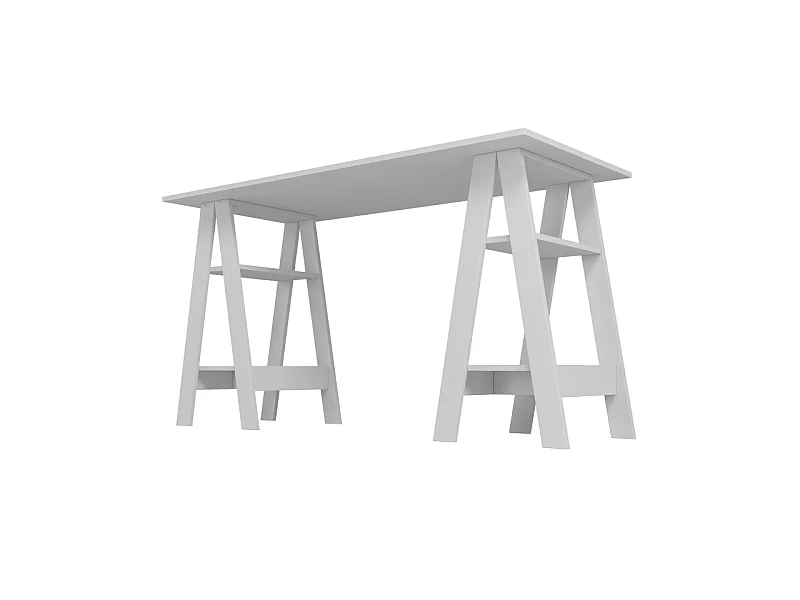 Bureau 2 Tréteaux 4 Niches 4 Etagères Blanc L 135 H 75 P 60 cm