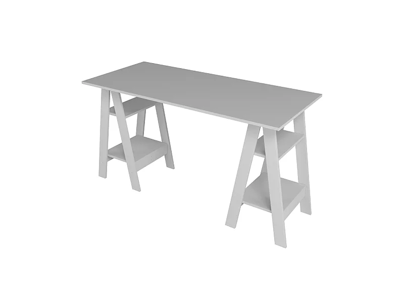 Bureau 2 Tréteaux 4 Niches 4 Etagères Blanc L 135 H 75 P 60 cm