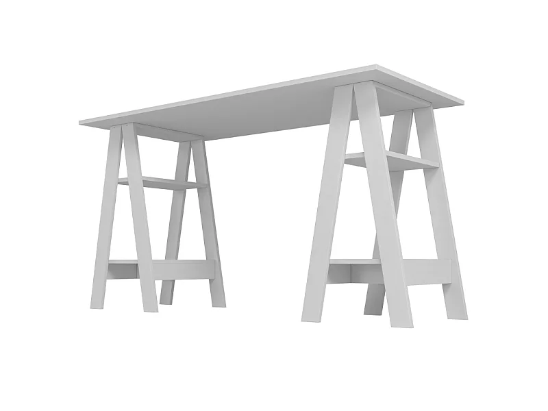 Bureau 2 Tréteaux 4 Niches 4 Etagères Blanc L 135 H 75 P 60 cm