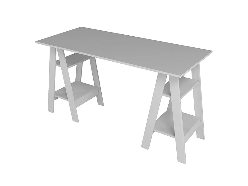 Bureau 2 Tréteaux 4 Niches 4 Etagères Blanc L 135 H 75 P 60 cm