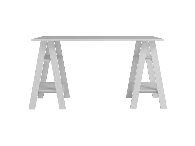 Bureau 2 Tréteaux 4 Niches 4 Etagères Blanc L 135 H 75 P 60 cm