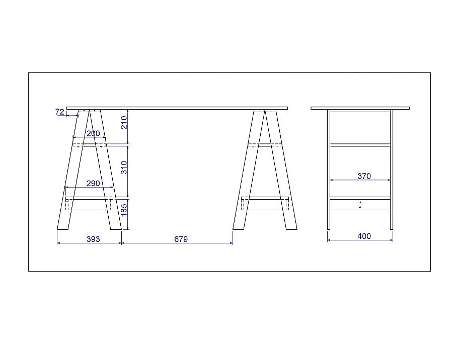 Bureau 2 Tréteaux 4 Niches 4 Etagères Blanc L 135 H 75 P 60 cm