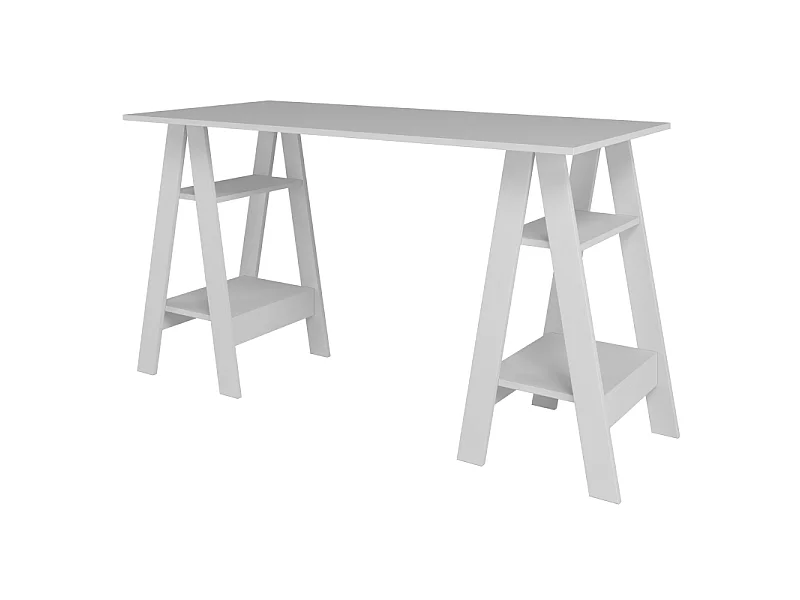 Bureau 2 Tréteaux 4 Niches 4 Etagères Blanc L 135 H 75 P 60 cm