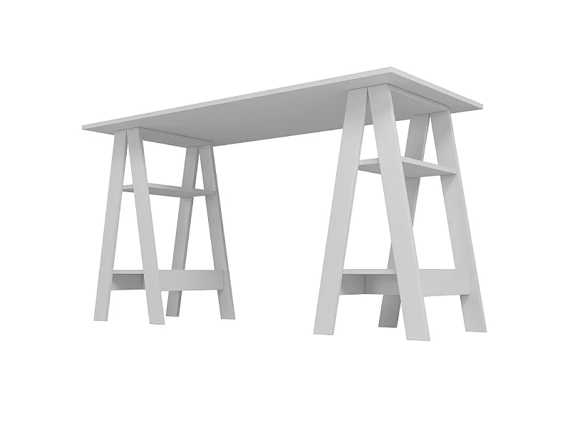 Bureau 2 Tréteaux 4 Niches 4 Etagères Blanc L 135 H 75 P 60 cm