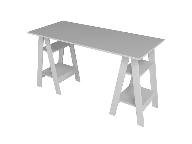 Bureau 2 Tréteaux 4 Niches 4 Etagères Blanc L 135 H 75 P 60 cm