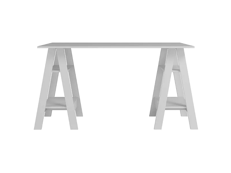 Bureau 2 Tréteaux 4 Niches 4 Etagères Blanc L 135 H 75 P 60 cm