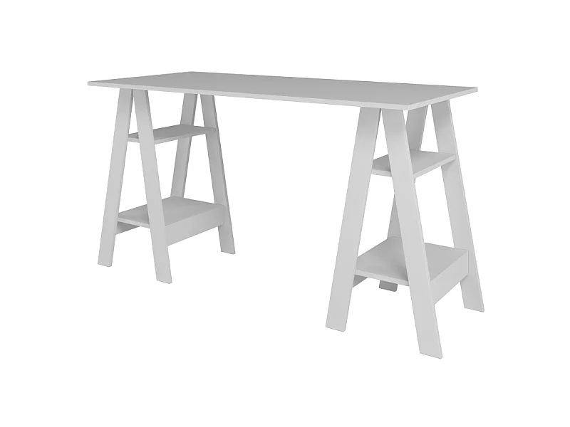 Bureau 2 Tréteaux 4 Niches 4 Etagères Blanc L 135 H 75 P 60 cm