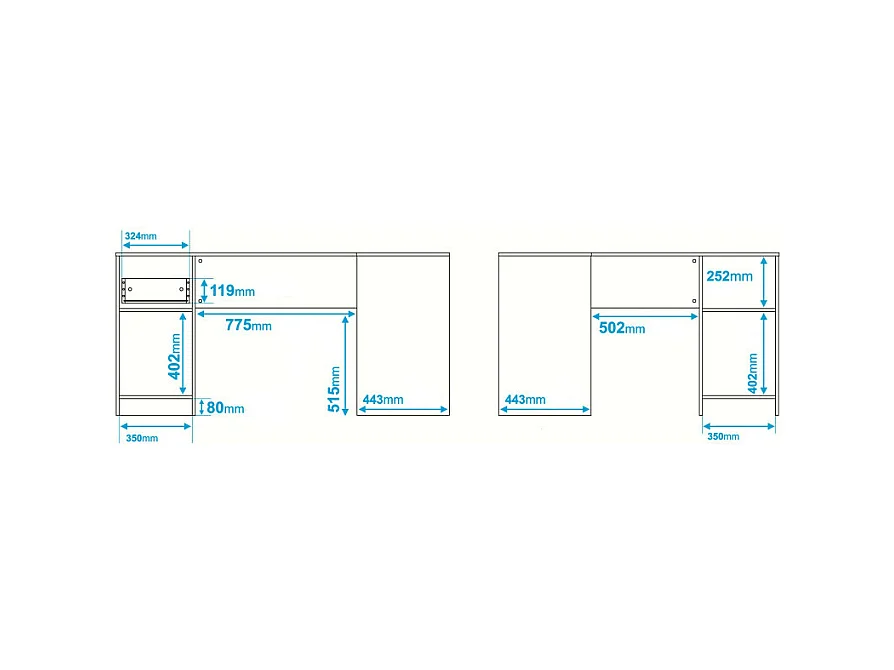 Bureau d'Angle Blanc 2 Caissons 2 Portes 1 Tiroir 1 Niche L 160 H 78.5 P 134.5 cm