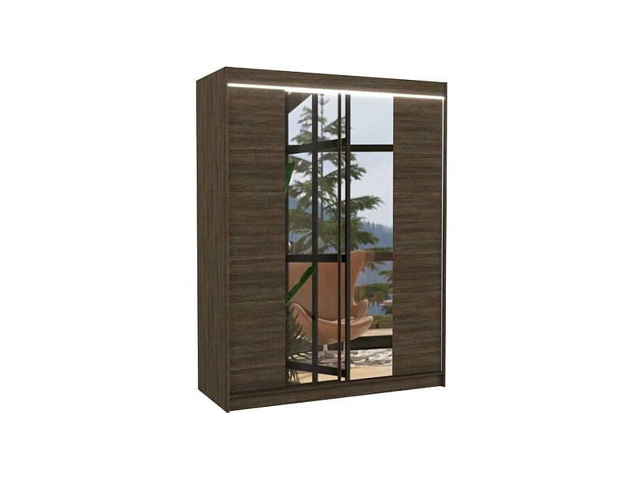 Armoire Ferran Lux (150cm)/portes coulissantes/miroir/LED/Marron