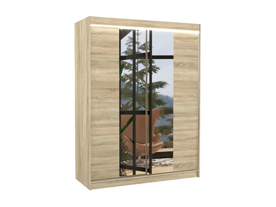 Armoire Ferran Lux (150cm)/portes coulissantes/miroir/LED/Sonoma