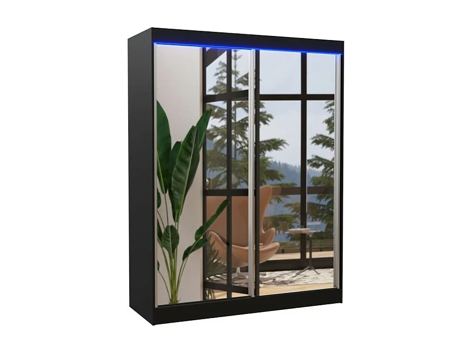 Armoire Forest (150cm)/portes coulissantes/miroir/LED/Noir