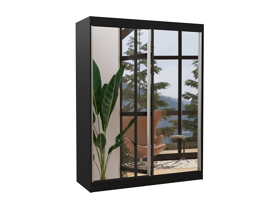 Armoire Forest (150cm)/portes coulissantes/miroir/Noir
