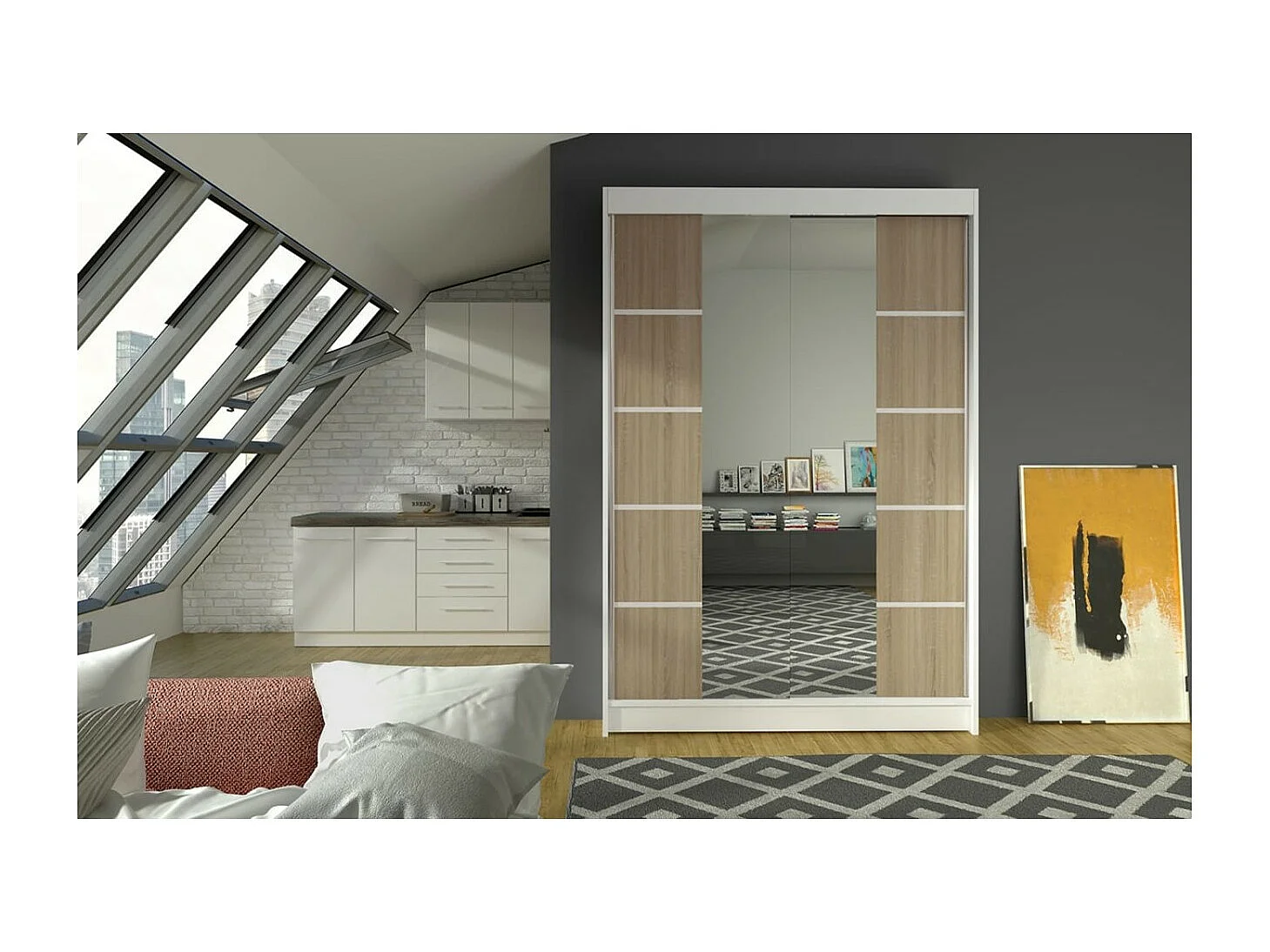 Armoire Gina Lux (120cm)/portes coulissantes/miroir/LED