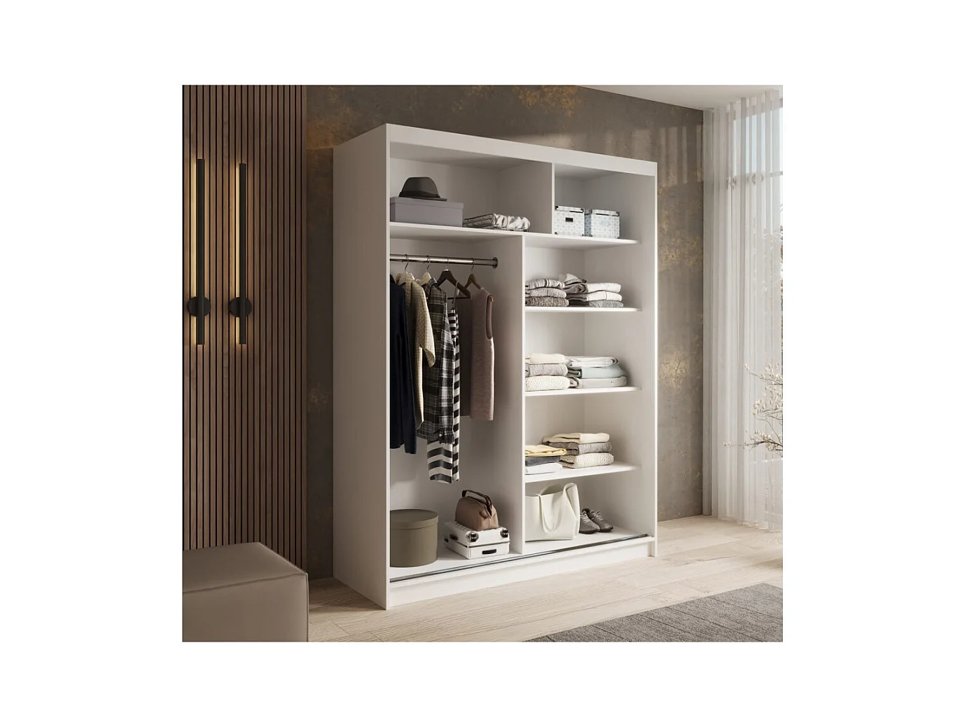 Armoire Gina Lux (120cm)/portes coulissantes/miroir/LED