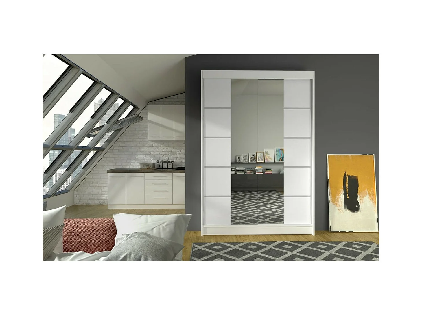 Armoire Gina Lux (120cm)/portes coulissantes/miroir/LED