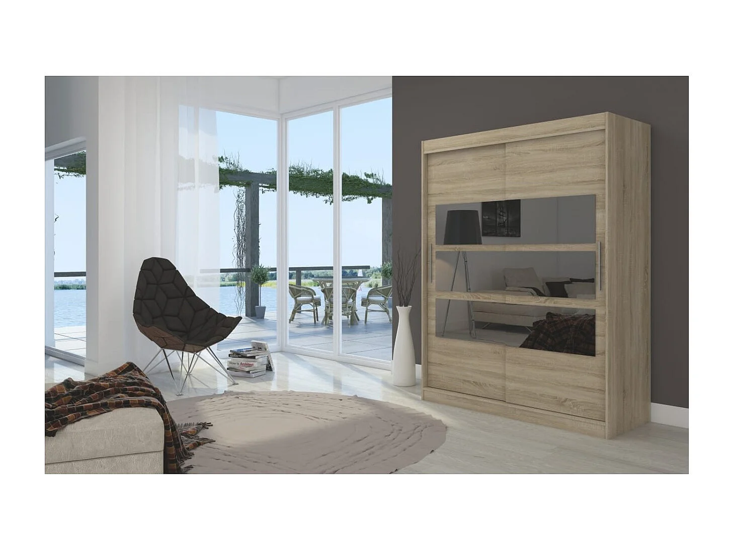 Kleiderschrank Florian (150cm)/Schiebetüren/Spiegel/Sonoma