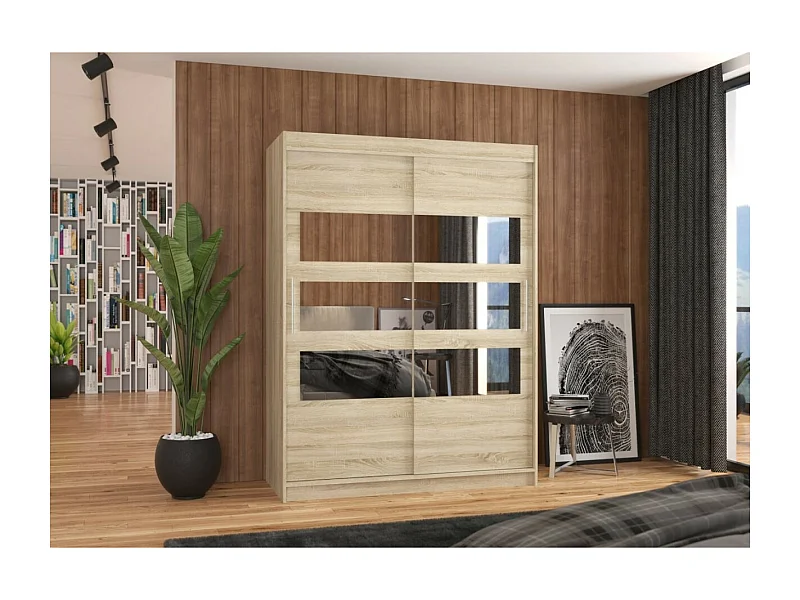 Kleiderschrank Florian (150cm)/Schiebetüren/Spiegel/Sonoma