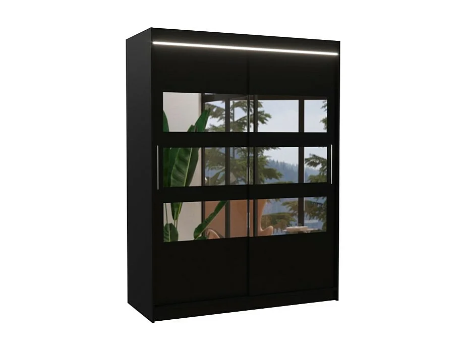 Armoire Florian (150cm)/portes coulissantes/miroir/LED/Noir