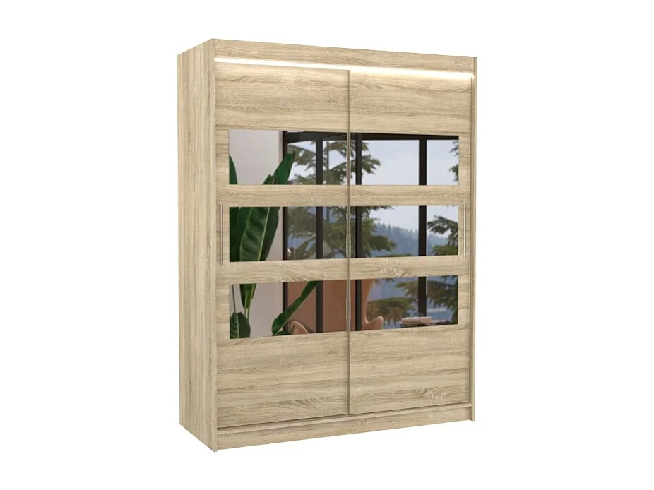 Armoire Florian (150cm)/portes coulissantes/miroir/LED/Sonoma