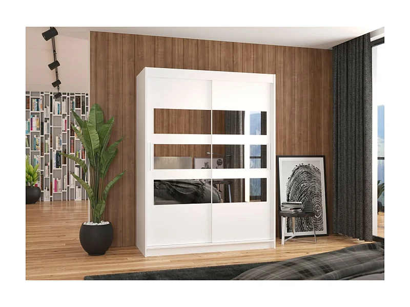 Armoire Florian (150cm)/portes coulissantes/miroir/Blanc