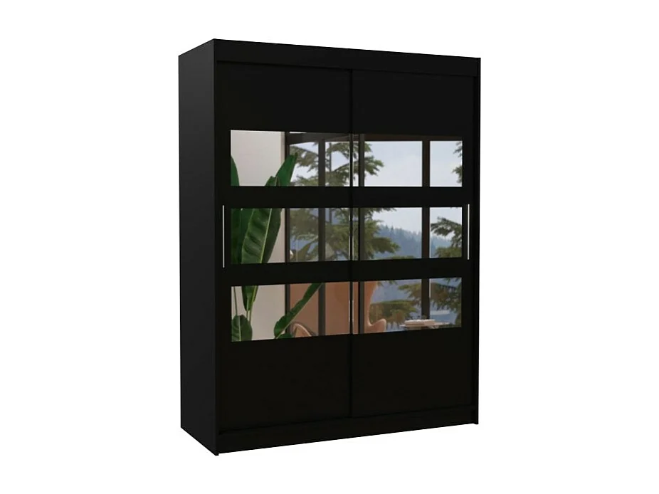 Kleiderschrank Florian (150cm)/Schiebetüren/Spiegel/Schwarz