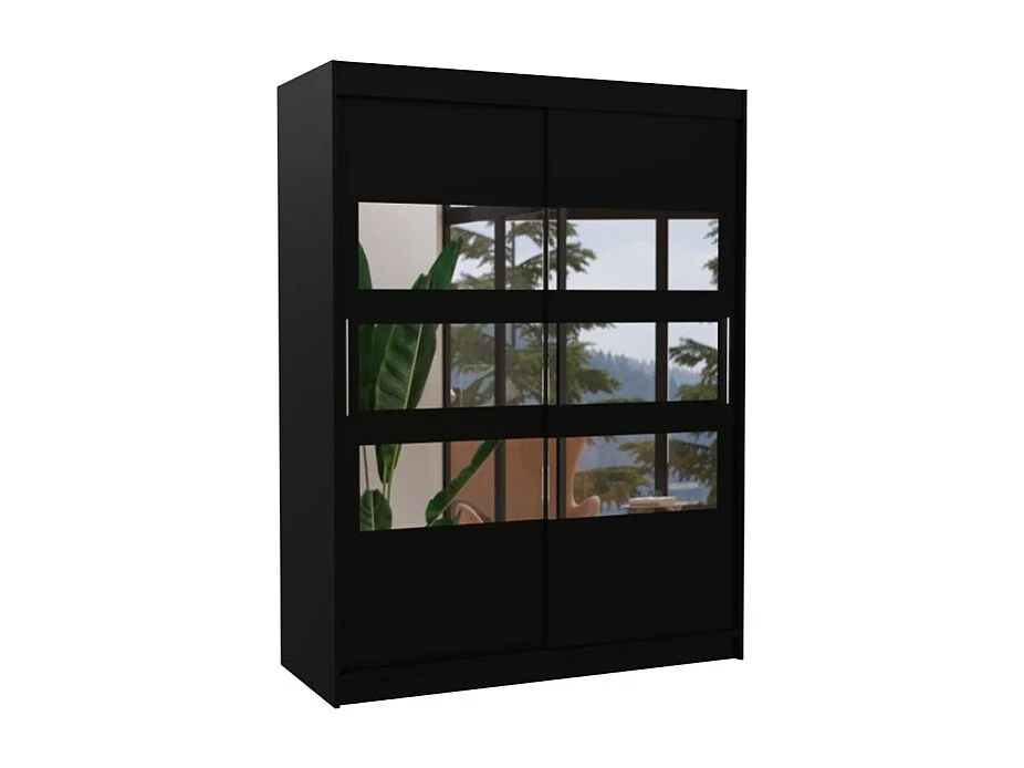 Armoire Florian (150cm)/portes coulissantes/miroir/Noir