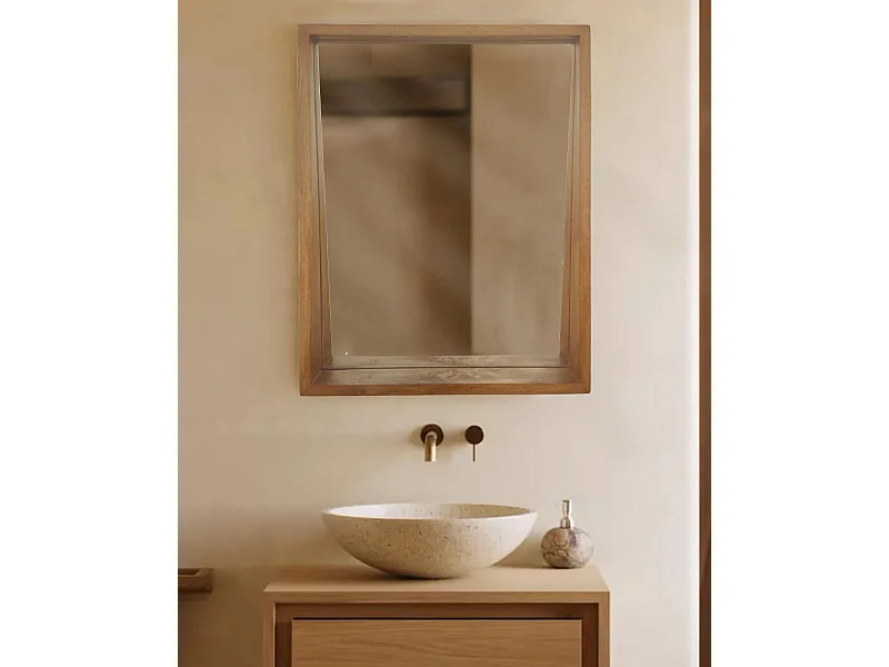 Rovio - Grand miroir mural rectangulaire en bois de manguier