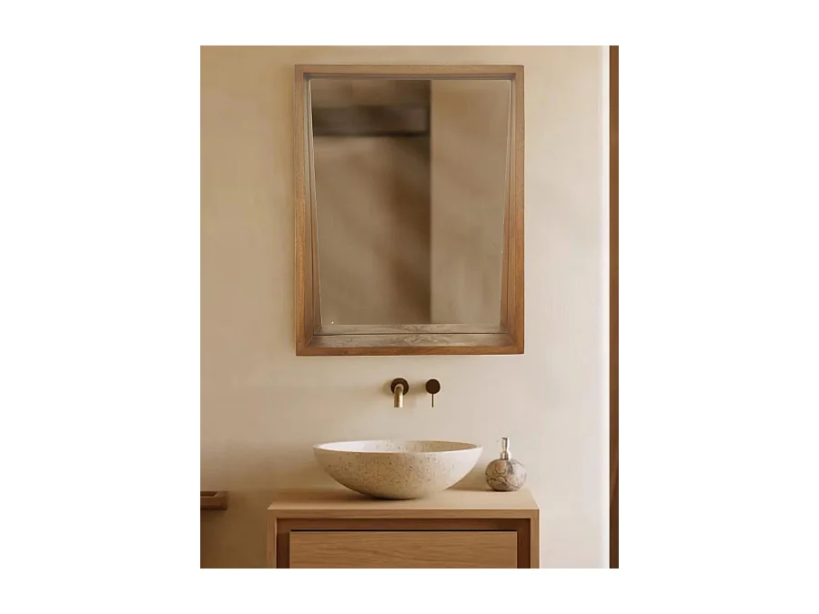 Rovio - Grand miroir mural rectangulaire en bois de manguier