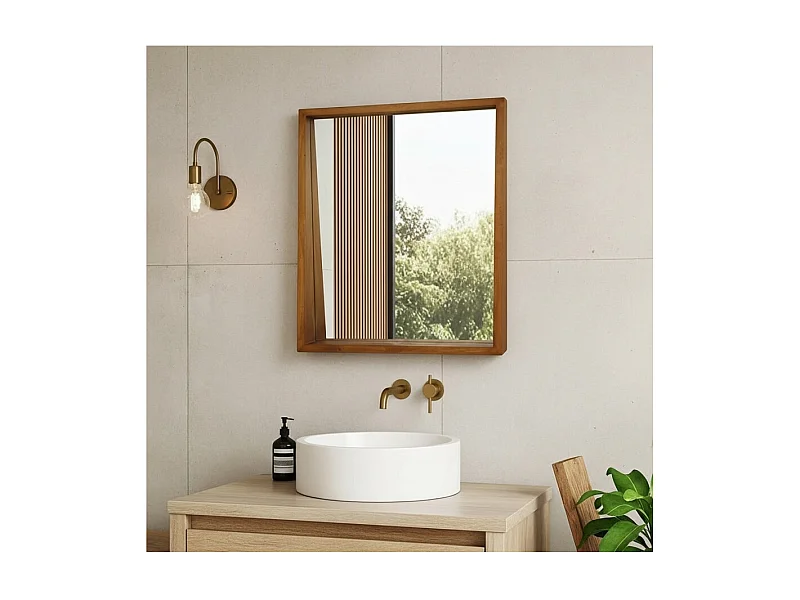 Rovio - Grand miroir mural rectangulaire en bois de manguier