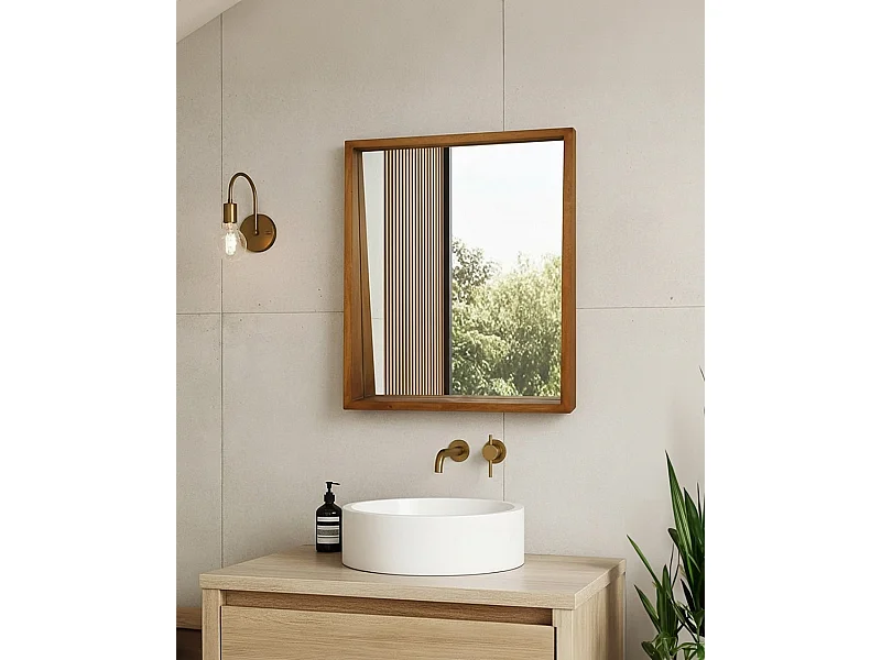 Rovio - Grand miroir mural rectangulaire en bois de manguier