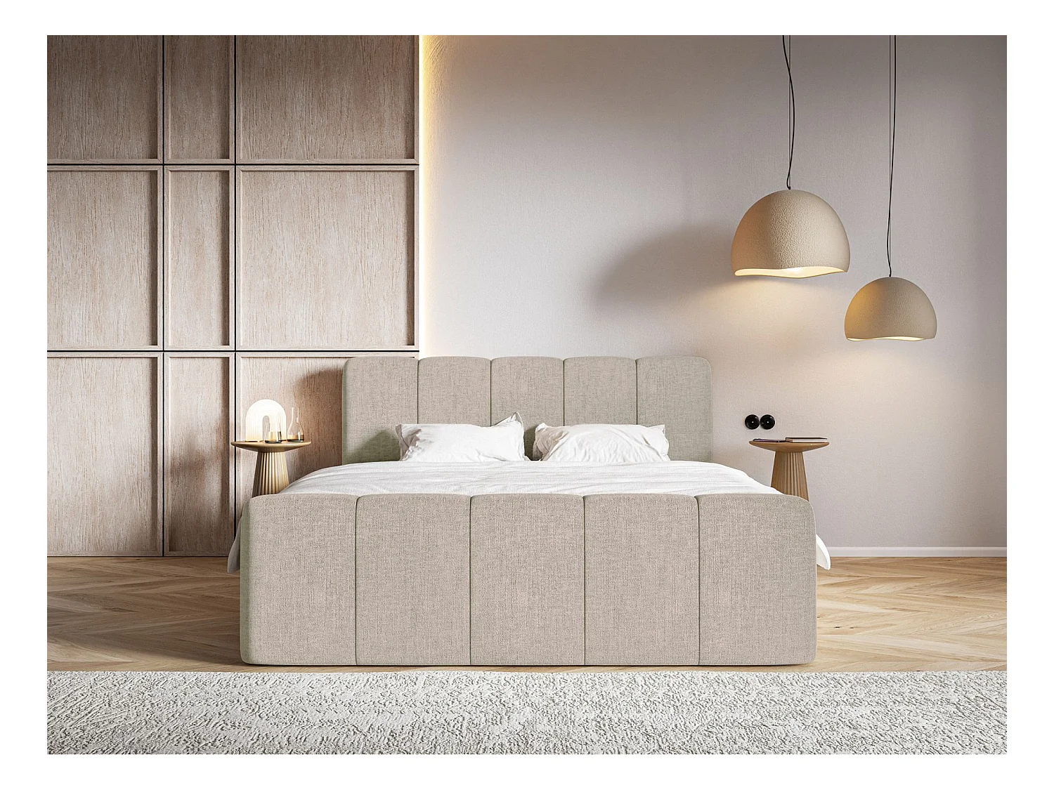 Continentaal bed met matrastopper - 200x200 cm - grijsbruin chenille - CLOUDY II