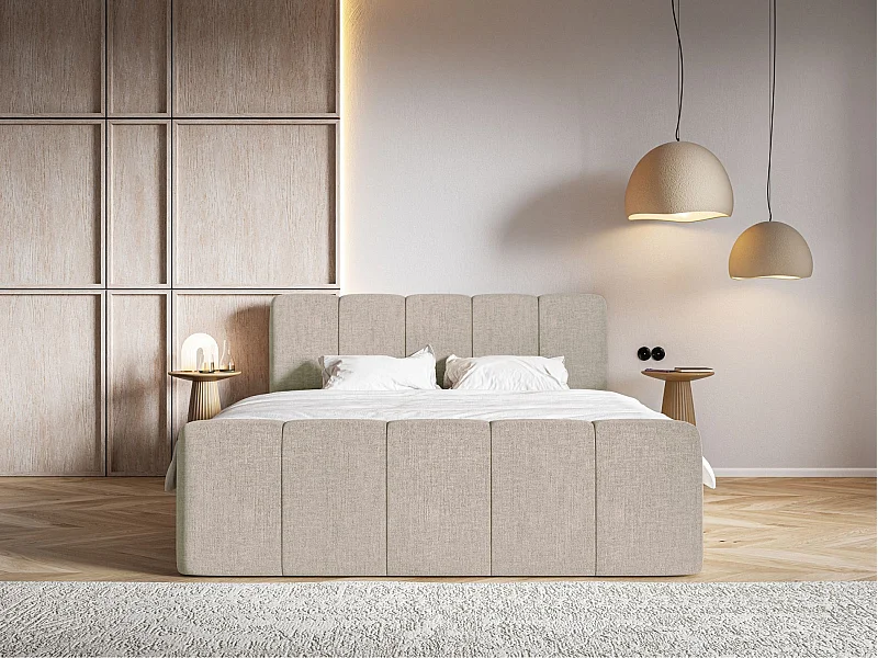 Continentaal bed met matrastopper - 200x200 cm - grijsbruin chenille - CLOUDY II